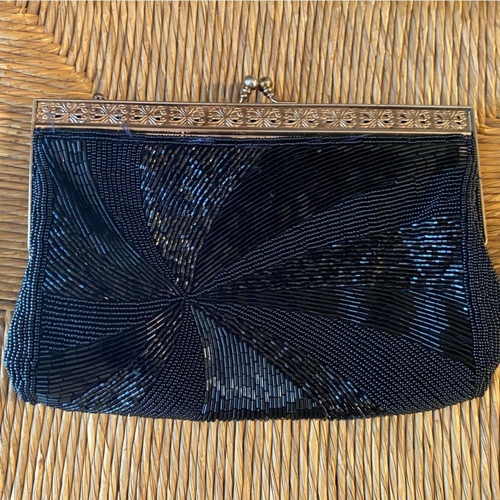 Vintage Handcrafted Walborg Beaded Black Clutch Purse